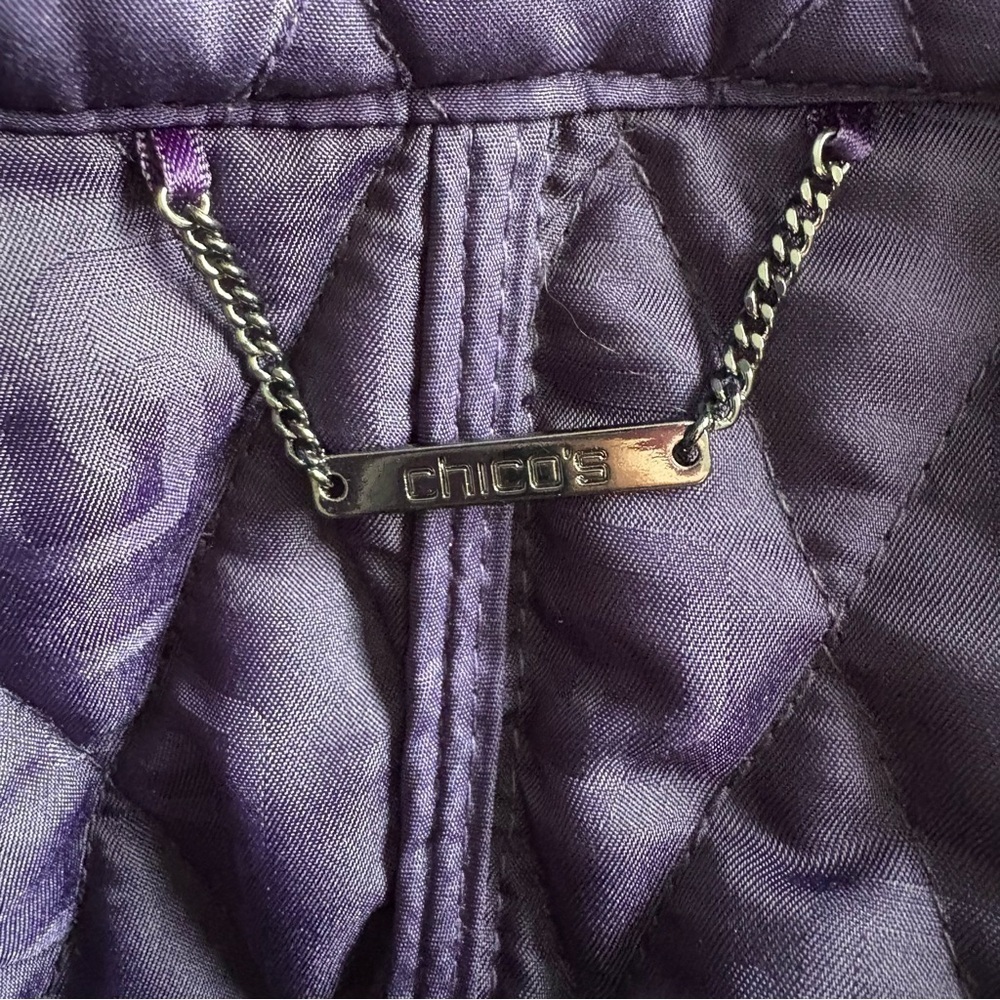 Chico's Rich Purple Diamond Quilted Barn Jacket Button Up Coat - Pockets - Picture 3 of 17